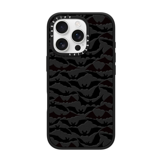 Ebi Emporium x CASETiFY iPhone 16 Pro ケース マットブラック インパクトケース MagSafe対応 GOING BATTY - HALLOWEEN BATS SPOOKY BLACK PATTERN By Ebi Emporium