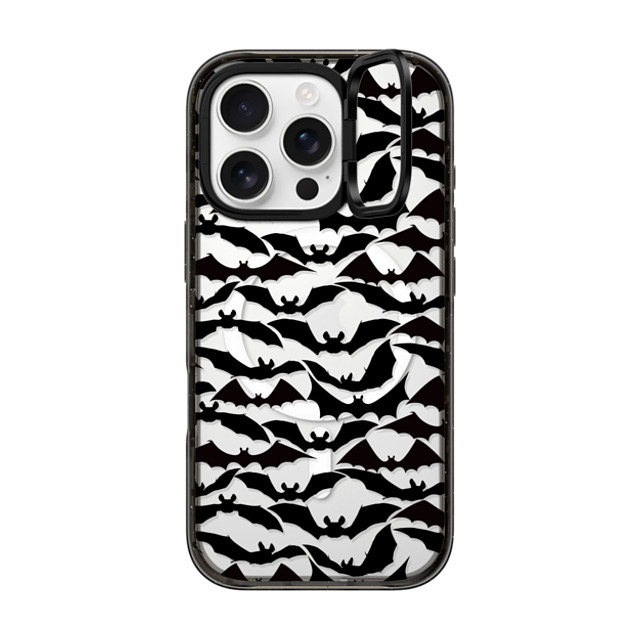 Ebi Emporium x CASETiFY iPhone 16 Pro ケース ブラック インパクトリングスタンドケース MagSafe対応 GOING BATTY - HALLOWEEN BATS SPOOKY BLACK PATTERN By Ebi Emporium