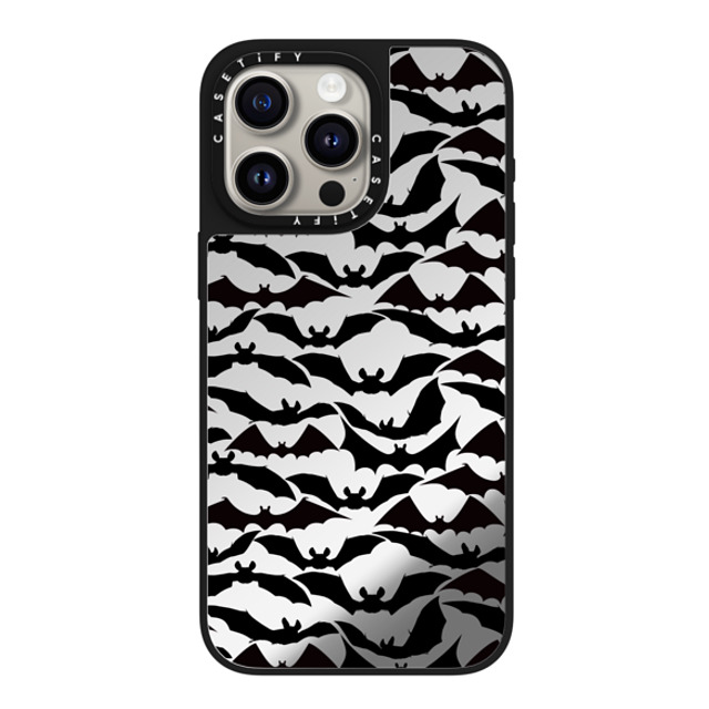 Ebi Emporium x CASETiFY iPhone 15 Pro Max ケース Silver on Black ミラーケース MagSafe対応 GOING BATTY - HALLOWEEN BATS SPOOKY BLACK PATTERN By Ebi Emporium