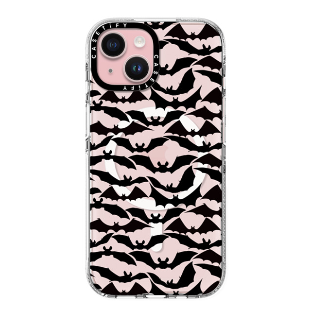 Ebi Emporium x CASETiFY iPhone 15 ケース クリア クリア ケース MagSafe対応 GOING BATTY - HALLOWEEN BATS SPOOKY BLACK PATTERN By Ebi Emporium