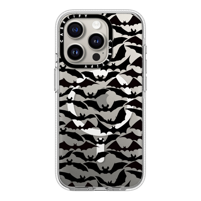 Ebi Emporium x CASETiFY iPhone 15 Pro ケース クリア クリア ケース MagSafe対応 GOING BATTY - HALLOWEEN BATS SPOOKY BLACK PATTERN By Ebi Emporium