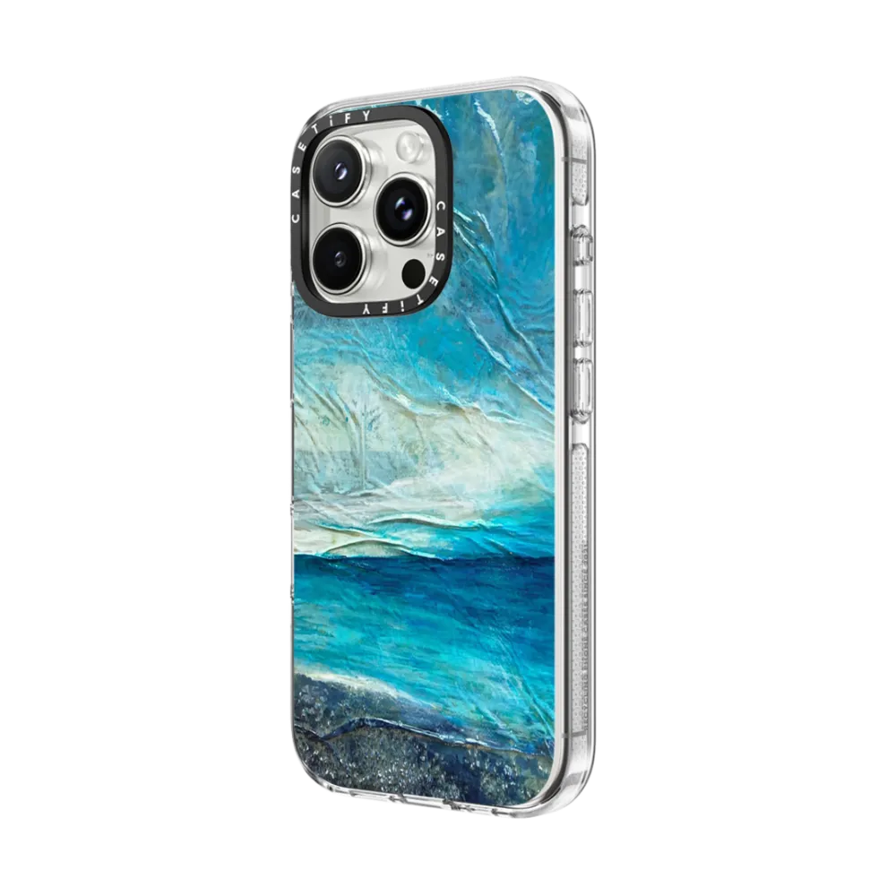 Impact Clear iPhone 16 Pro Case MagSafe Compatible - COOL WATERS 1, ABSTRACT OCEAN BEACH CLOUDS SUMMER PAINTING