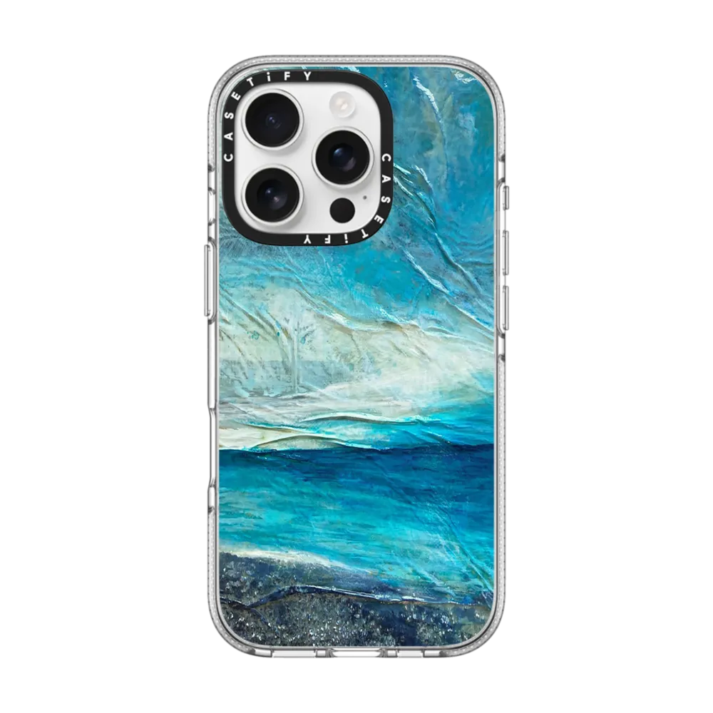 Impact Clear iPhone 16 Pro Case MagSafe Compatible - COOL WATERS 1, ABSTRACT OCEAN BEACH CLOUDS SUMMER PAINTING