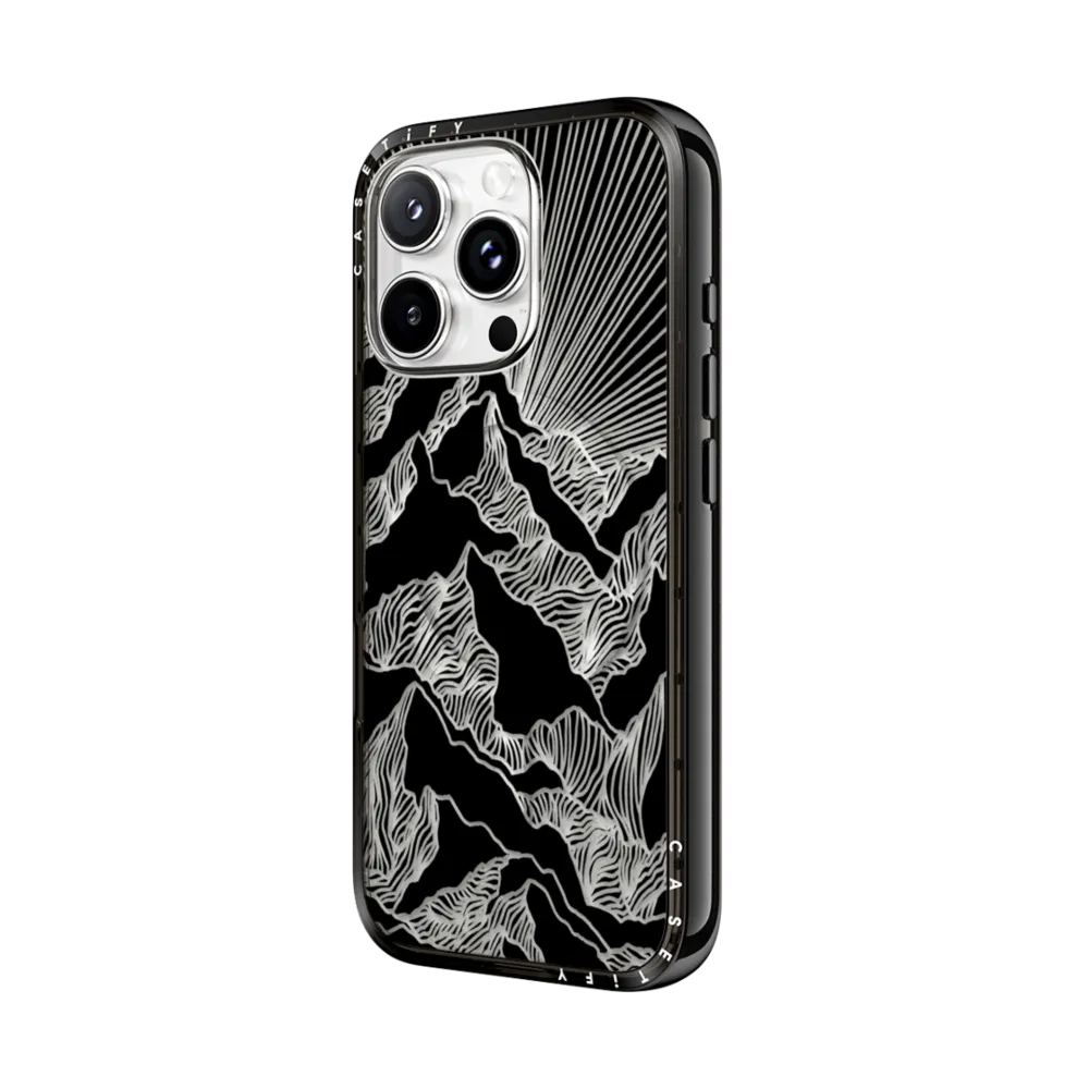 Compact iPhone 16 Pro Max Case MagSafe Compatible - AIM HIGH 2, MOUNTAINS B&W MINIMALIST NATURE ILLUSTRATION