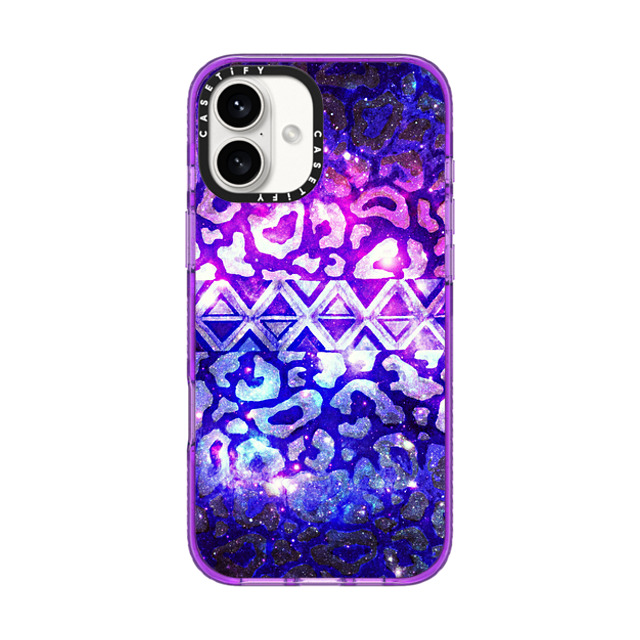 Ebi Emporium x CASETiFY iPhone 16 Plus ケース パープル インパクトケース MagSafe対応 TRIBAL LEOPARD GALAXY - Animal Print Aztec Native Pattern Geometric Violet Plum Purple Blue Ombre Space Galactic Cosmic Stars Abstract Painting