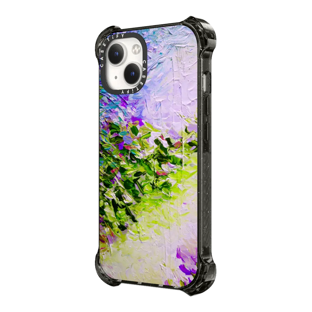 Bounce iPhone 14 Case MagSafe Compatible - PARADISE DREAMING Cool Oasis Colorful Abstract Painting Whimsical Brushstrokes Feminine Perwinkle Blue Purple Green Girly Tropical Fine Art Design
