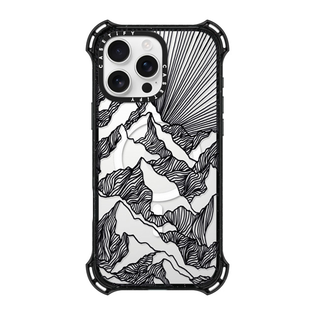 Ebi Emporium x CASETiFY iPhone 16 Pro Max ケース ブラック バウンスケース AIM HIGH 1, MOUNTAINS B & W MINIMALIST NATURE ILLUSTRATION