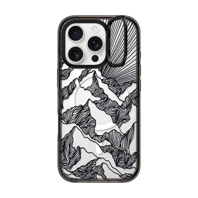 Ebi Emporium x CASETiFY iPhone 16 Pro ケース ブラック インパクトリングスタンドケース MagSafe対応 AIM HIGH 1, MOUNTAINS B & W MINIMALIST NATURE ILLUSTRATION