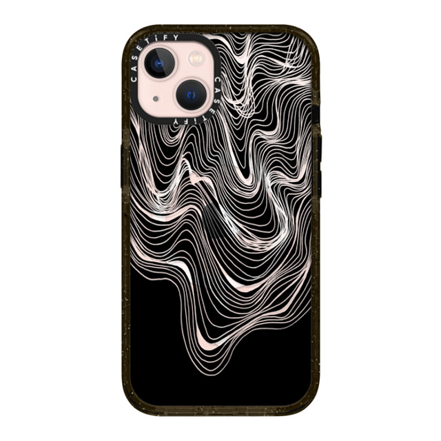 Ebi Emporium x CASETiFY iPhone 13 ケース ブラック インパクトケース MagSafe対応 WOBBLE 2, BLACK & WHITE MINIMALIST OCEAN WAVES LINEAR ILLUSTRATION