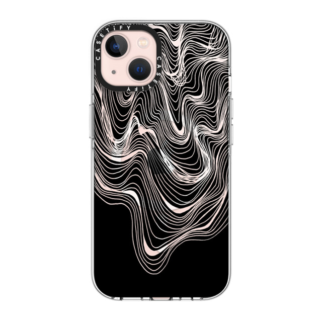 Ebi Emporium x CASETiFY iPhone 13 ケース クリア クリア ケース MagSafe対応 WOBBLE 2, BLACK & WHITE MINIMALIST OCEAN WAVES LINEAR ILLUSTRATION