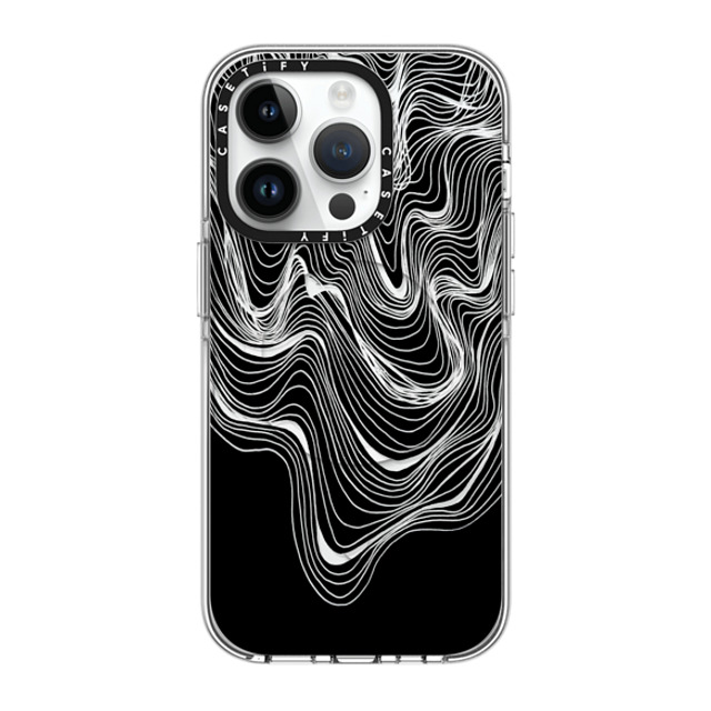 Ebi Emporium x CASETiFY iPhone 14 Pro ケース クリア クリア ケース MagSafe対応 WOBBLE 2, BLACK & WHITE MINIMALIST OCEAN WAVES LINEAR ILLUSTRATION