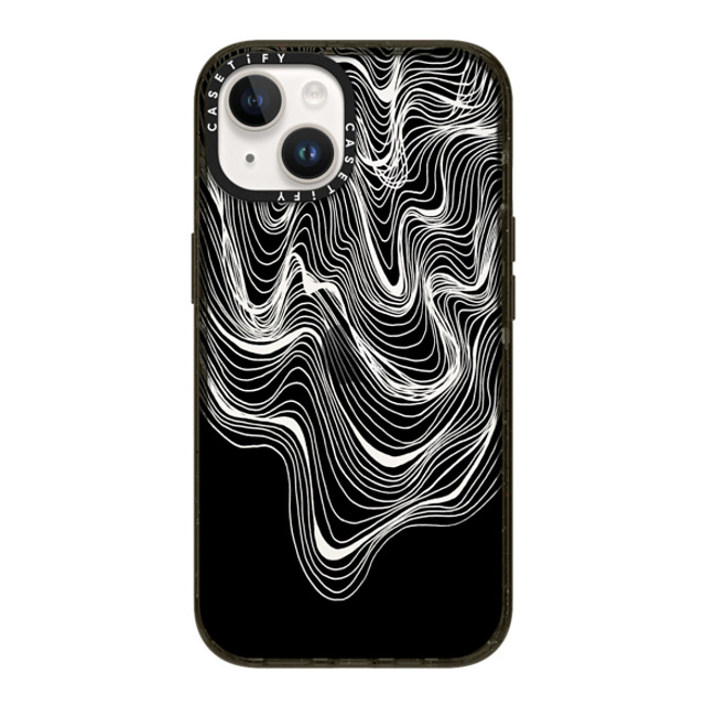 Ebi Emporium x CASETiFY iPhone 14 ケース ブラック インパクトケース WOBBLE 2, BLACK & WHITE MINIMALIST OCEAN WAVES LINEAR ILLUSTRATION