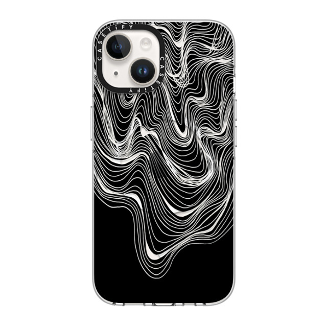 Ebi Emporium x CASETiFY iPhone 14 ケース クリア クリア ケース MagSafe対応 WOBBLE 2, BLACK & WHITE MINIMALIST OCEAN WAVES LINEAR ILLUSTRATION