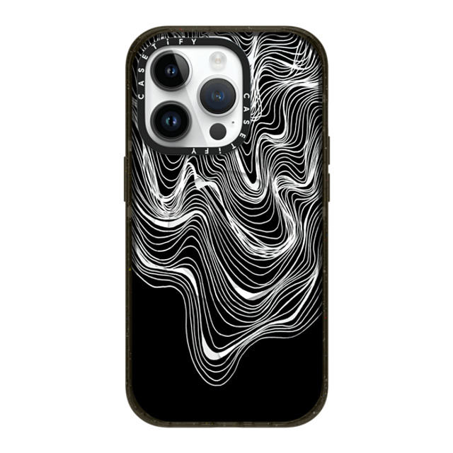 Ebi Emporium x CASETiFY iPhone 14 Pro ケース ブラック インパクトケース MagSafe対応 WOBBLE 2, BLACK & WHITE MINIMALIST OCEAN WAVES LINEAR ILLUSTRATION