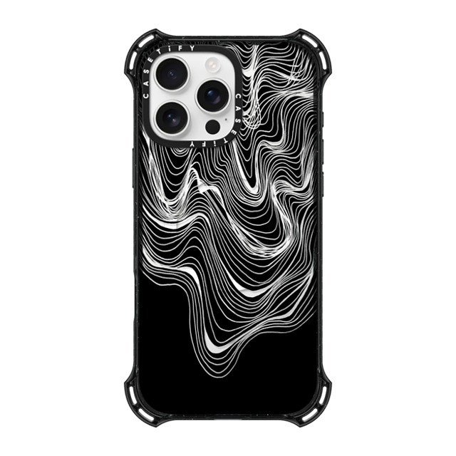 Ebi Emporium x CASETiFY iPhone 16 Pro Max ケース ブラック バウンスケース WOBBLE 2, BLACK & WHITE MINIMALIST OCEAN WAVES LINEAR ILLUSTRATION