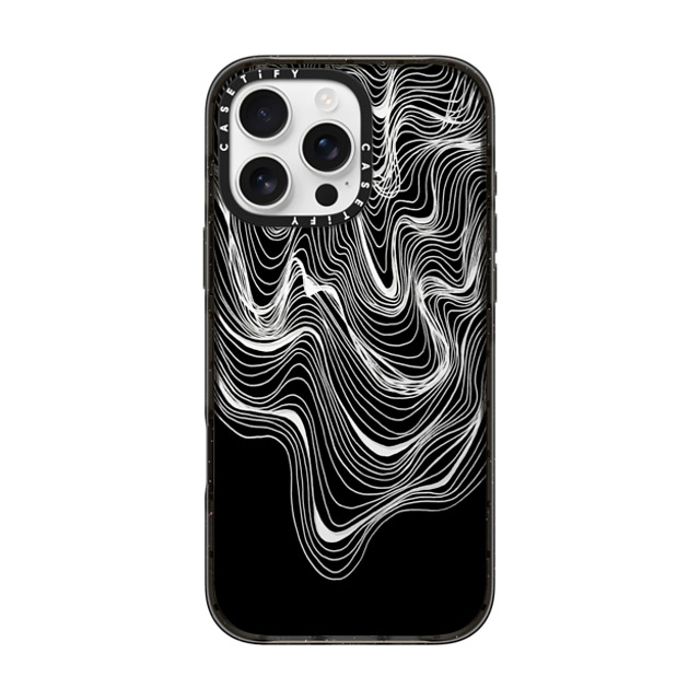 Ebi Emporium x CASETiFY iPhone 16 Pro Max ケース ブラック インパクトケース WOBBLE 2, BLACK & WHITE MINIMALIST OCEAN WAVES LINEAR ILLUSTRATION