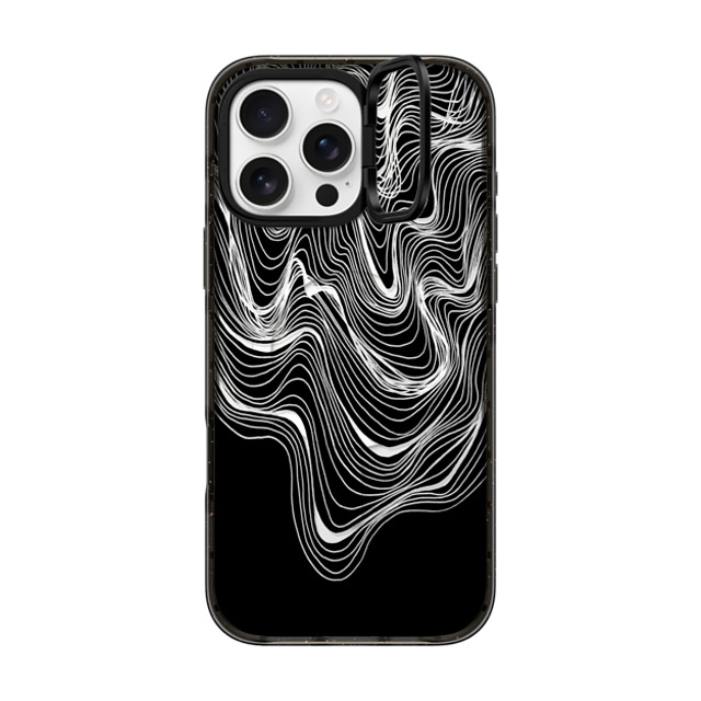 Ebi Emporium x CASETiFY iPhone 16 Pro Max ケース ブラック インパクトリングスタンドケース MagSafe対応 WOBBLE 2, BLACK & WHITE MINIMALIST OCEAN WAVES LINEAR ILLUSTRATION