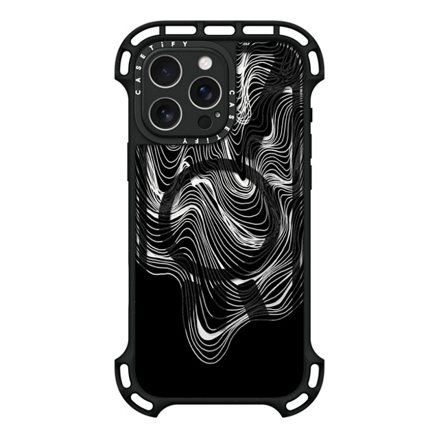 Ebi Emporium x CASETiFY iPhone 16 Pro Max ケース ブラック ウルトラ バウンスケース MagSafe対応 WOBBLE 2, BLACK & WHITE MINIMALIST OCEAN WAVES LINEAR ILLUSTRATION