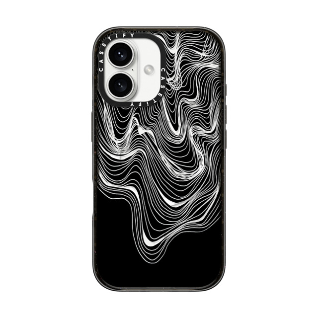 Ebi Emporium x CASETiFY iPhone 16 ケース ブラック インパクトケース MagSafe対応 WOBBLE 2, BLACK & WHITE MINIMALIST OCEAN WAVES LINEAR ILLUSTRATION