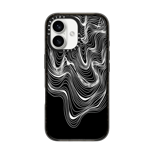 Ebi Emporium x CASETiFY iPhone 16 ケース ブラック インパクトケース WOBBLE 2, BLACK & WHITE MINIMALIST OCEAN WAVES LINEAR ILLUSTRATION