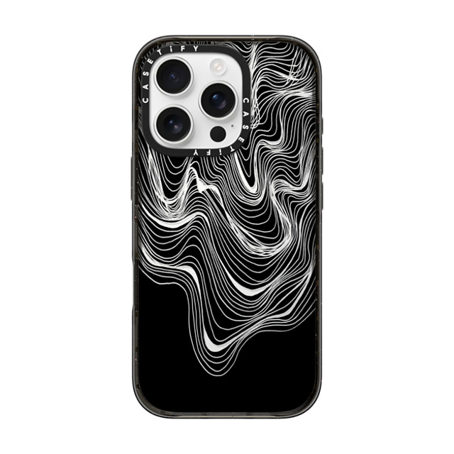 Ebi Emporium x CASETiFY iPhone 16 Pro ケース ブラック インパクトケース WOBBLE 2, BLACK & WHITE MINIMALIST OCEAN WAVES LINEAR ILLUSTRATION