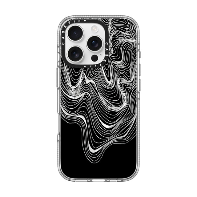 Ebi Emporium x CASETiFY iPhone 16 Pro ケース クリア クリア ケース MagSafe対応 WOBBLE 2, BLACK & WHITE MINIMALIST OCEAN WAVES LINEAR ILLUSTRATION