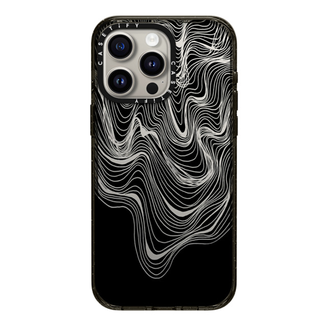 Ebi Emporium x CASETiFY iPhone 15 Pro Max ケース ブラック インパクトケース WOBBLE 2, BLACK & WHITE MINIMALIST OCEAN WAVES LINEAR ILLUSTRATION