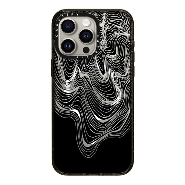 Ebi Emporium x CASETiFY iPhone 15 Pro Max ケース ブラック インパクトケース MagSafe対応 WOBBLE 2, BLACK & WHITE MINIMALIST OCEAN WAVES LINEAR ILLUSTRATION