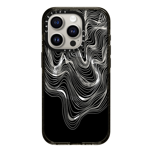 Ebi Emporium x CASETiFY iPhone 15 Pro ケース ブラック インパクトケース MagSafe対応 WOBBLE 2, BLACK & WHITE MINIMALIST OCEAN WAVES LINEAR ILLUSTRATION