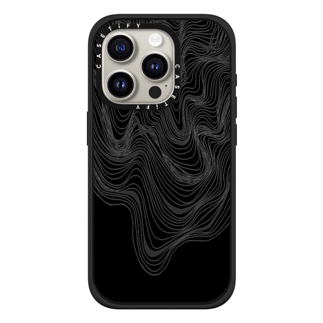 Ebi Emporium x CASETiFY iPhone 15 Pro ケース マットブラック インパクトケース MagSafe対応 WOBBLE 2, BLACK & WHITE MINIMALIST OCEAN WAVES LINEAR ILLUSTRATION