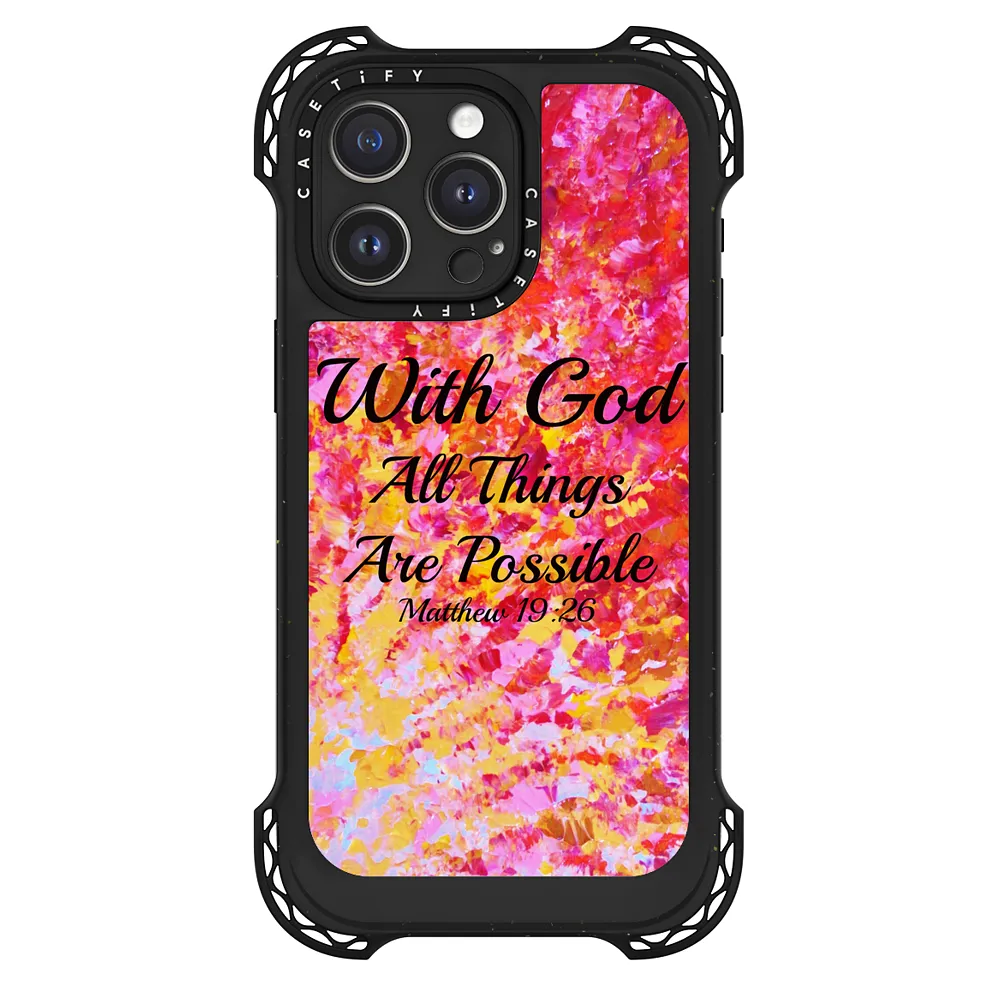 Ultra Bounce iPhone 15 Pro Max Case MagSafe Compatible - WITH GOD ALL  THINGS ARE POSSIBLE - Matthew 19:26 Colorful Red Orange Yellow Pink Bold  Ombre