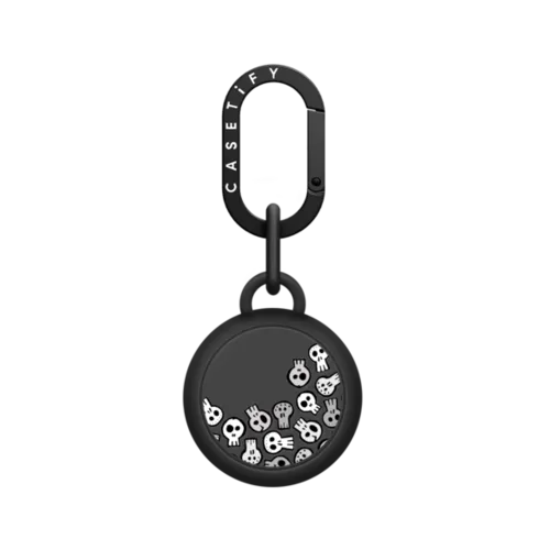 AirTag - SKULL PARTY AIR TAG, BLACK & WHITE SKULLS HALLOWEEN SPOOKY SKELETON CREEPY PATTERN By Ebi Emporium