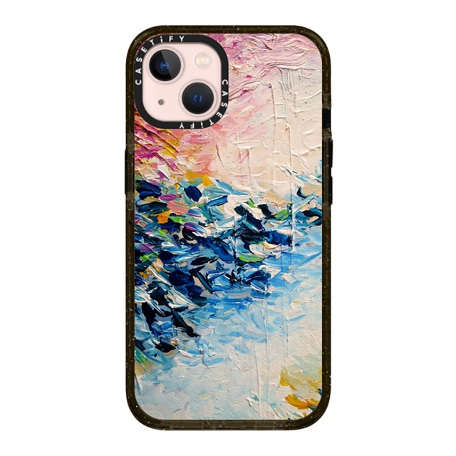 Ebi Emporium x CASETiFY iPhone 13 ケース ブラック インパクトケース PARADISE DREAMING - Lovely Tropical Island Dreams Whimsical Colorful Bold Rainbow Pastel Abstract Lagoon Nature White Pink Blue Painting