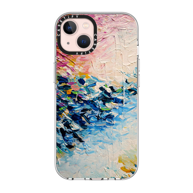 Ebi Emporium x CASETiFY iPhone 13 ケース クリア クリア ケース MagSafe対応 PARADISE DREAMING - Lovely Tropical Island Dreams Whimsical Colorful Bold Rainbow Pastel Abstract Lagoon Nature White Pink Blue Painting