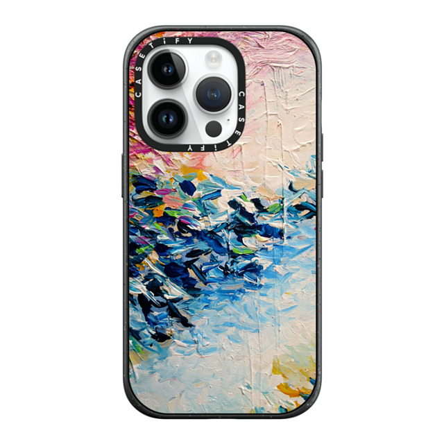 Ebi Emporium x CASETiFY iPhone 14 Pro ケース マットブラック インパクトケース MagSafe対応 PARADISE DREAMING - Lovely Tropical Island Dreams Whimsical Colorful Bold Rainbow Pastel Abstract Lagoon Nature White Pink Blue Painting