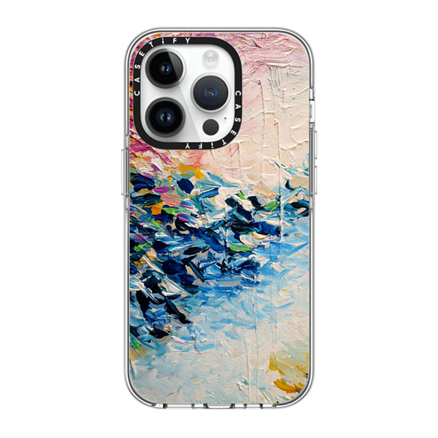 Ebi Emporium x CASETiFY iPhone 14 Pro ケース クリア クリア ケース MagSafe対応 PARADISE DREAMING - Lovely Tropical Island Dreams Whimsical Colorful Bold Rainbow Pastel Abstract Lagoon Nature White Pink Blue Painting