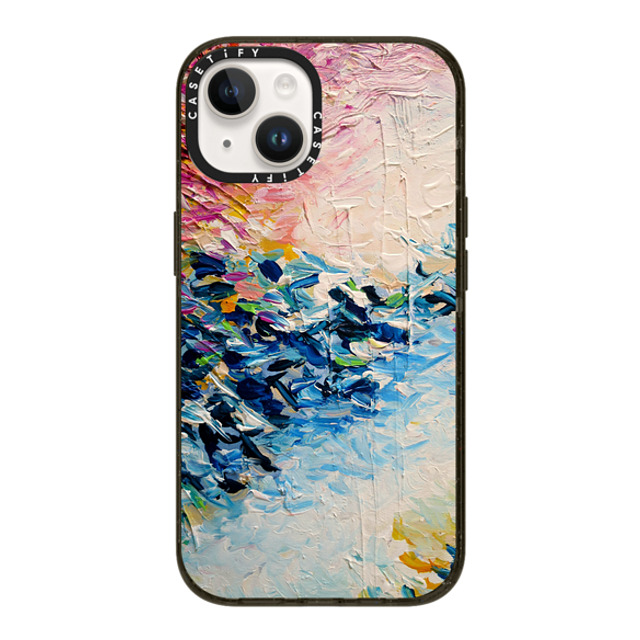 Ebi Emporium x CASETiFY iPhone 14 ケース ブラック インパクトケース PARADISE DREAMING - Lovely Tropical Island Dreams Whimsical Colorful Bold Rainbow Pastel Abstract Lagoon Nature White Pink Blue Painting