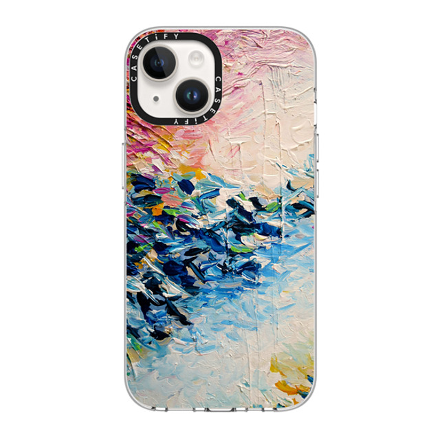 Ebi Emporium x CASETiFY iPhone 14 ケース クリア クリア ケース MagSafe対応 PARADISE DREAMING - Lovely Tropical Island Dreams Whimsical Colorful Bold Rainbow Pastel Abstract Lagoon Nature White Pink Blue Painting