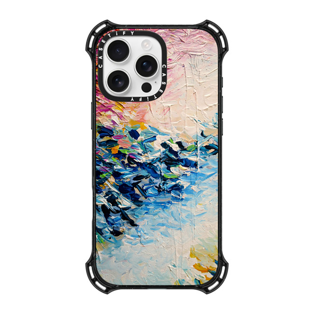 Ebi Emporium x CASETiFY iPhone 16 Pro Max ケース ブラック バウンスケース PARADISE DREAMING - Lovely Tropical Island Dreams Whimsical Colorful Bold Rainbow Pastel Abstract Lagoon Nature White Pink Blue Painting