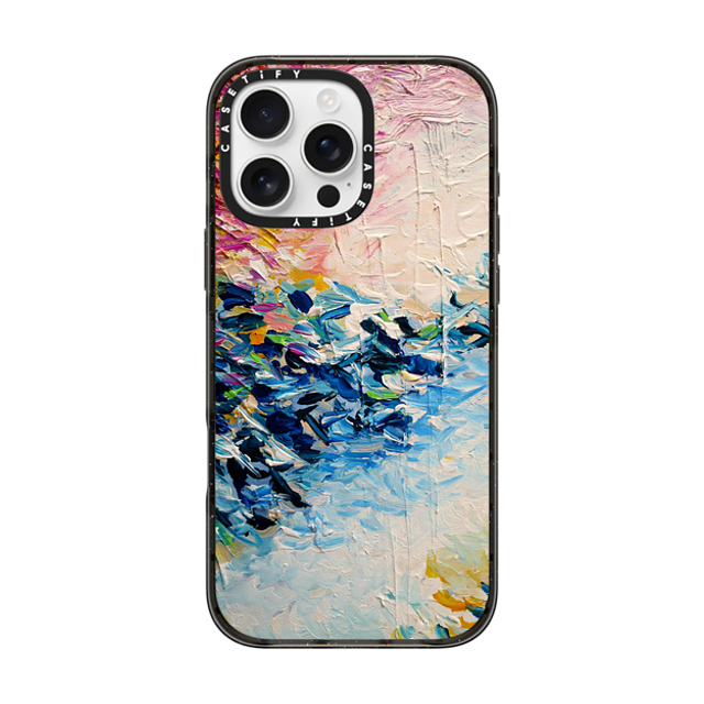 Ebi Emporium x CASETiFY iPhone 16 Pro Max ケース ブラック インパクトケース MagSafe対応 PARADISE DREAMING - Lovely Tropical Island Dreams Whimsical Colorful Bold Rainbow Pastel Abstract Lagoon Nature White Pink Blue Painting