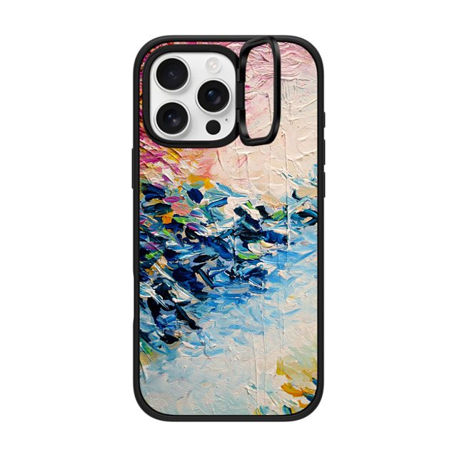 Ebi Emporium x CASETiFY iPhone 16 Pro Max ケース マットブラック インパクトリングスタンドケース MagSafe対応 PARADISE DREAMING - Lovely Tropical Island Dreams Whimsical Colorful Bold Rainbow Pastel Abstract Lagoon Nature White Pink Blue Painting