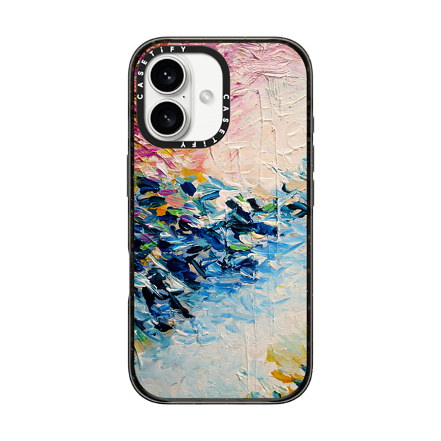 Ebi Emporium x CASETiFY iPhone 16 ケース ブラック インパクトケース PARADISE DREAMING - Lovely Tropical Island Dreams Whimsical Colorful Bold Rainbow Pastel Abstract Lagoon Nature White Pink Blue Painting