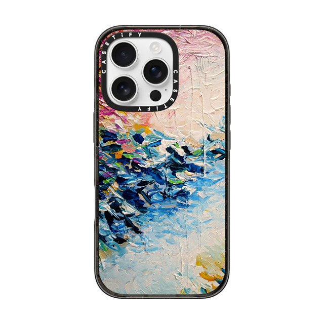 Ebi Emporium x CASETiFY iPhone 16 Pro ケース ブラック インパクトケース MagSafe対応 PARADISE DREAMING - Lovely Tropical Island Dreams Whimsical Colorful Bold Rainbow Pastel Abstract Lagoon Nature White Pink Blue Painting