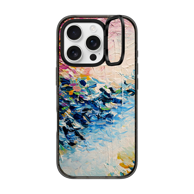 Ebi Emporium x CASETiFY iPhone 16 Pro ケース ブラック インパクトリングスタンドケース MagSafe対応 PARADISE DREAMING - Lovely Tropical Island Dreams Whimsical Colorful Bold Rainbow Pastel Abstract Lagoon Nature White Pink Blue Painting