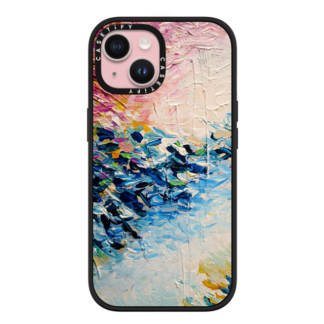 Ebi Emporium x CASETiFY iPhone 15 ケース マットブラック インパクトケース MagSafe対応 PARADISE DREAMING - Lovely Tropical Island Dreams Whimsical Colorful Bold Rainbow Pastel Abstract Lagoon Nature White Pink Blue Painting