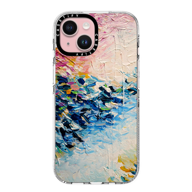 Ebi Emporium x CASETiFY iPhone 15 ケース クリア クリア ケース MagSafe対応 PARADISE DREAMING - Lovely Tropical Island Dreams Whimsical Colorful Bold Rainbow Pastel Abstract Lagoon Nature White Pink Blue Painting