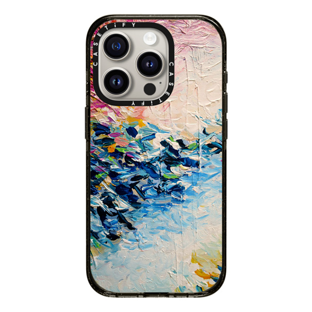 Ebi Emporium x CASETiFY iPhone 15 Pro ケース ブラック インパクトケース PARADISE DREAMING - Lovely Tropical Island Dreams Whimsical Colorful Bold Rainbow Pastel Abstract Lagoon Nature White Pink Blue Painting