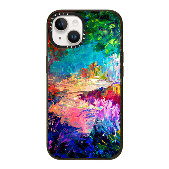 Ebi Emporium x CASETiFY iPhone 14 ケース ブラック インパクトケース WELCOME TO UTOPIA - Colorful Magical Forest Abstract Trees Floral Nature Galaxy Flowers Rainbow Bold Whimsical Fairy Land Painting