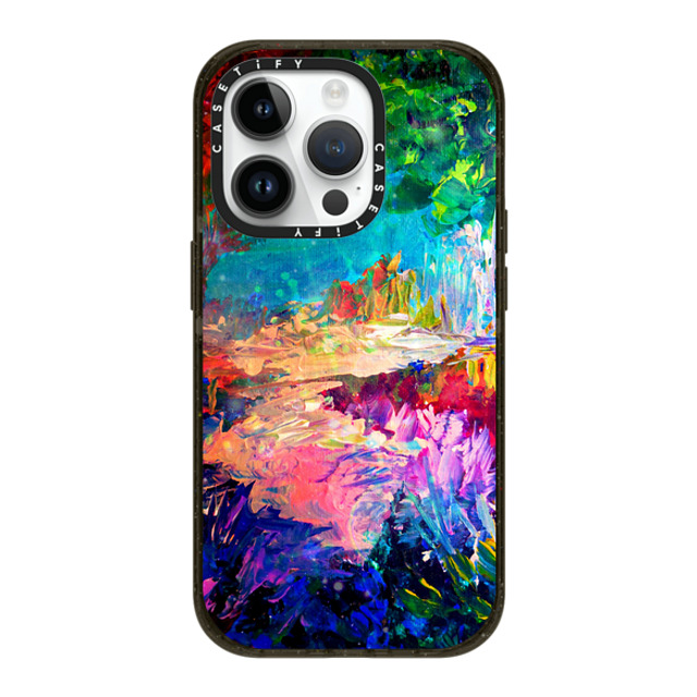 Ebi Emporium x CASETiFY iPhone 14 Pro ケース ブラック インパクトケース MagSafe対応 WELCOME TO UTOPIA - Colorful Magical Forest Abstract Trees Floral Nature Galaxy Flowers Rainbow Bold Whimsical Fairy Land Painting