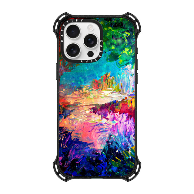 Ebi Emporium x CASETiFY iPhone 16 Pro Max ケース ブラック バウンスケース WELCOME TO UTOPIA - Colorful Magical Forest Abstract Trees Floral Nature Galaxy Flowers Rainbow Bold Whimsical Fairy Land Painting